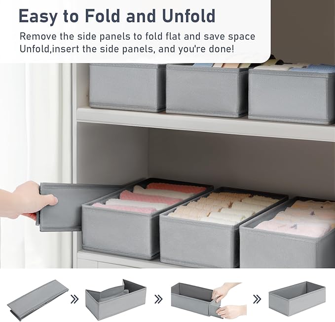 DIMJ Drawer Organizer Clothes - Underwear Organizer Small Sock Organizer Closet Organizers and Storage Box Dresser Drawer Dividers for Baby Clothes,Bra,Socks, Belt, Tie, Set of 12, Grey