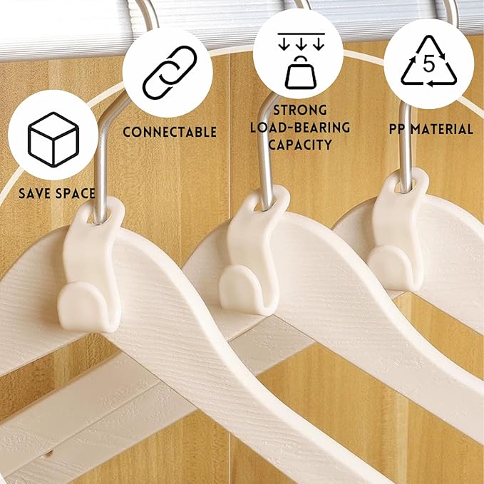 200PCS Hanger Hooks, Clothes Connector Hooks Space Saving Cascading Hangers White Closet Organizer Hanger Clips for Plastic Hangers