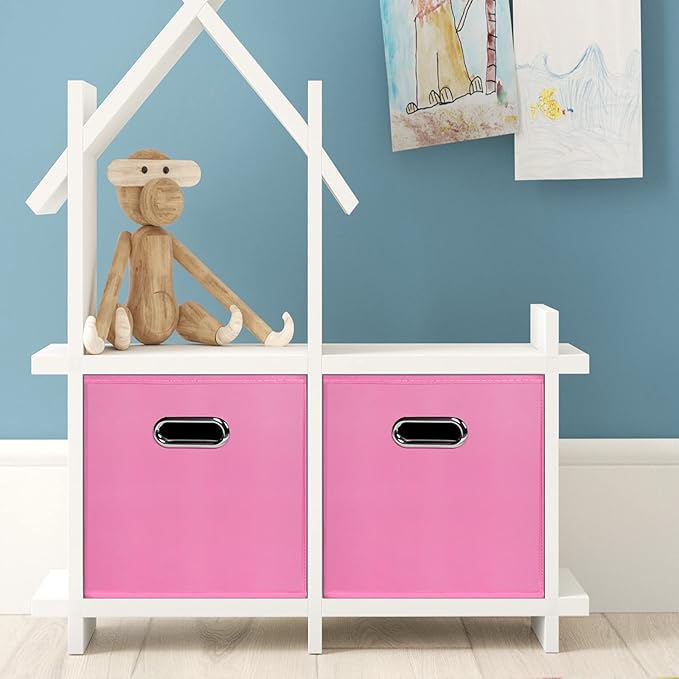 STOREONE Fabric Storage Bins Cubes Baskets Containers-(11X11X11) with Dual Handles for Shelf Closet, Nursery Home ， Bedroom Organizers, Foldable Set of 3 (Pink)