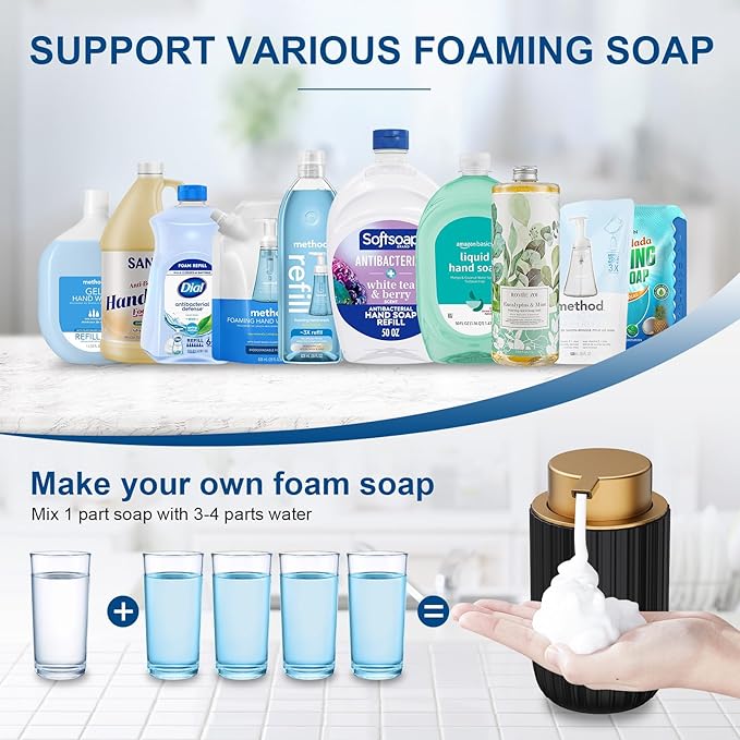 Ceramic Foaming Soap Dispenser, 12 oz Bathroom Foam Hand Soap Dispenser, Refillable Lotion Soap Dispenser with Removable Pump for Kitchen Hand Wash Dispenser, Modern Home Decor(2Pack-Black)