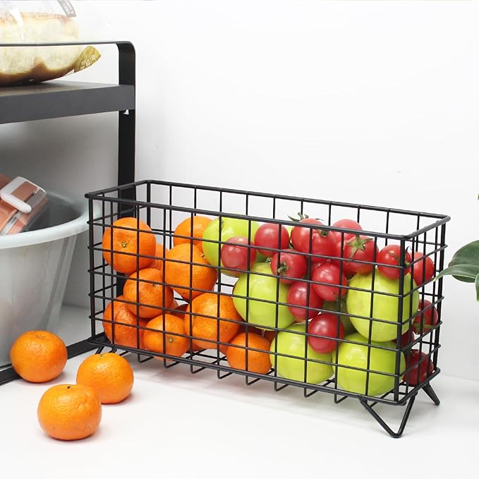 Metal Wire Storage Basket,Fruit Basket,Bathroom Shelf Rack,Iron Countertop Storage Rack Suitable for kitchen, bathroom, bedroom, living room (Black)