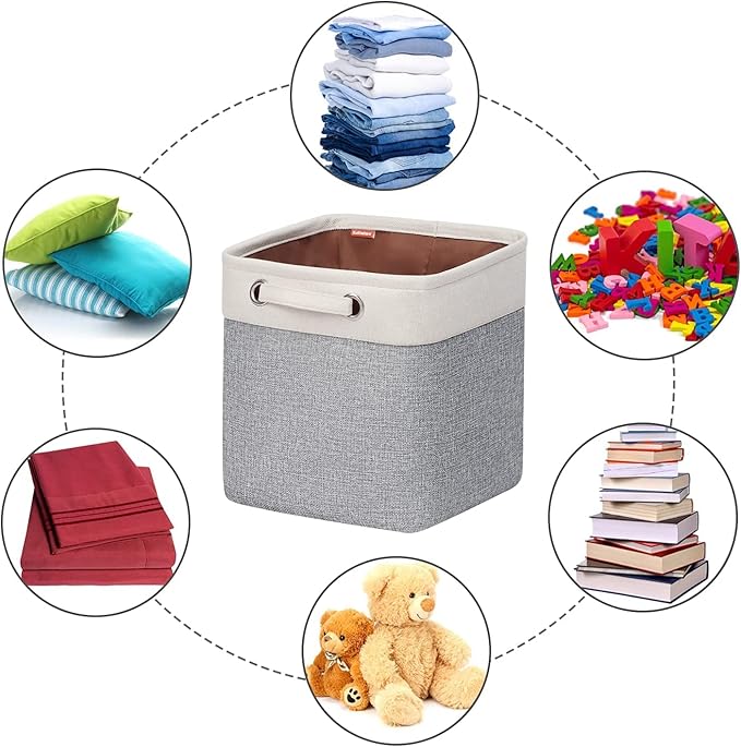 Kntiwiwo Cube Storage Bins 10.5” x 10.5 x 11” Cloth Baskets for Storage with Handles Storage bins for Shelf, Closet, Office Organizer, Set of 6