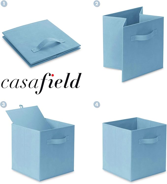 Casafield Set of 6 Collapsible Fabric Cube Storage Bins, Baby Blue - 11" Foldable Cloth Baskets for Shelves, Cubby Organizers & More