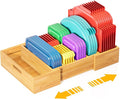 Expandable Bamboo Lid Organizers Inside Cabinet, Kitchen Cabinet Organizers with 3 Adjustable Dividers, Storage Plastic Lids, Food Container Lid Holder Organizer for Drawer Pantry, Nature