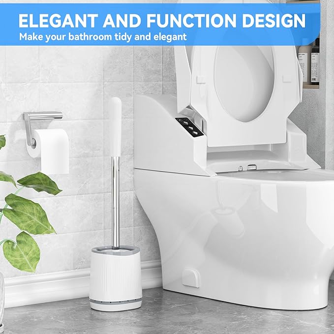 TRENTI Toilet Brush, Toilet Brush and Holder Set, Bristles Toilet Bowl Brush Head with Ventilated Holder, Wall Mounted Compact Toilet Brush Set for Bathroom Deep Cleaning (3, White)