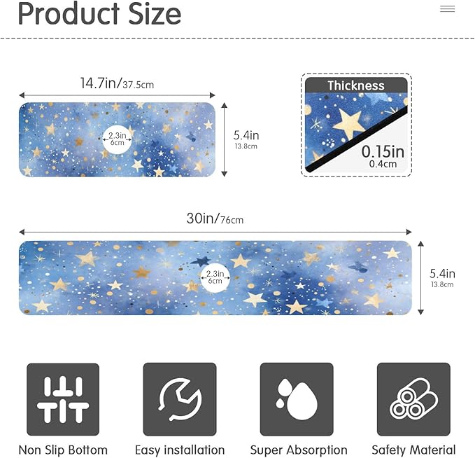 Blue Romantic Golden Stars Gradient Kitchen Sink Splash Guard Sink Faucet Mat Faucet Handle Drip Catcher Drain Mats for Kitchen Bathroom Countertop Absorbent Dish Drying Pad 2Pac