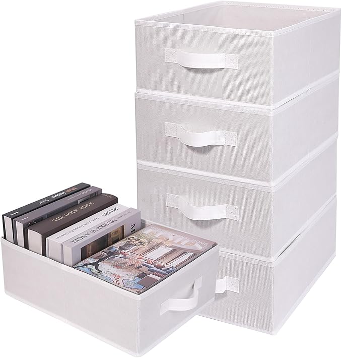 BOMKEE Clothings Collapsible Storage Bins, Foldable Organizers and Storage Baskets Cube Storage Bin for Bedroom Living Room (4 Pack) (White, 15.4x11.4x5.5inch)