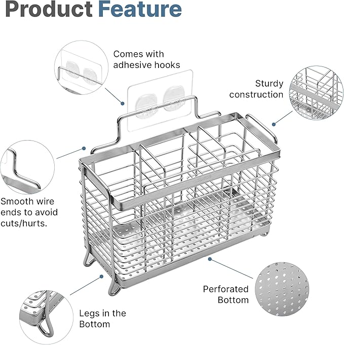 KESOL Utensil Holder Utensil Drying Rack Basket Holder with 3 Divided Compartments, Rust-resistant