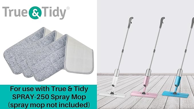 True & Tidy, Extra Thick Microfiber Mop Pad Pack Refill for SPRAY-250 Spray Mop SPRAY-360 Spray Mop Kit SWEEP-180 Sweeper Mop, Fits Other Mops, Machine Washable up to 100x, 15.5 x 5 inch (3-Pack)