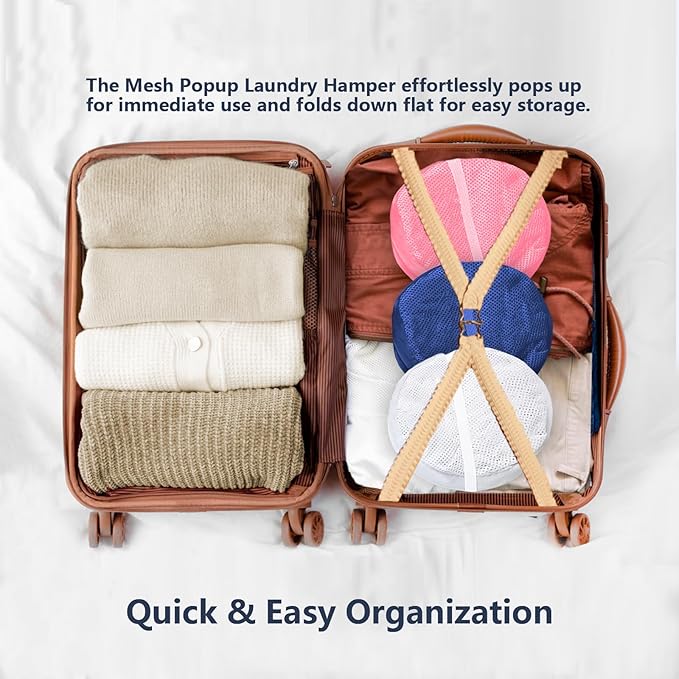 LXLOVESM Pop Up Laundry Hamper, Mesh Laundry Basket Collapsible, Foldable Hamper for Travel and Storage, 3 Pack (White+Pink+Blue)