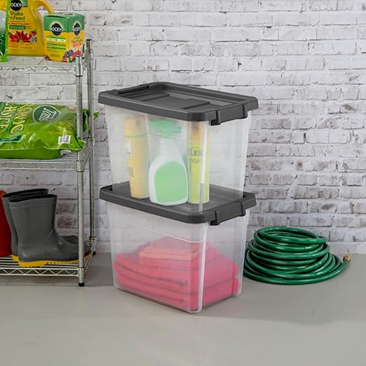 Sterilite 18-Pack Modular Stacker Box, Durable Clear Plastic Storage Bins with Latching Lids, 30 Quart - Stackable Organizing Container Boxes for Closet, Bathroom, and Office