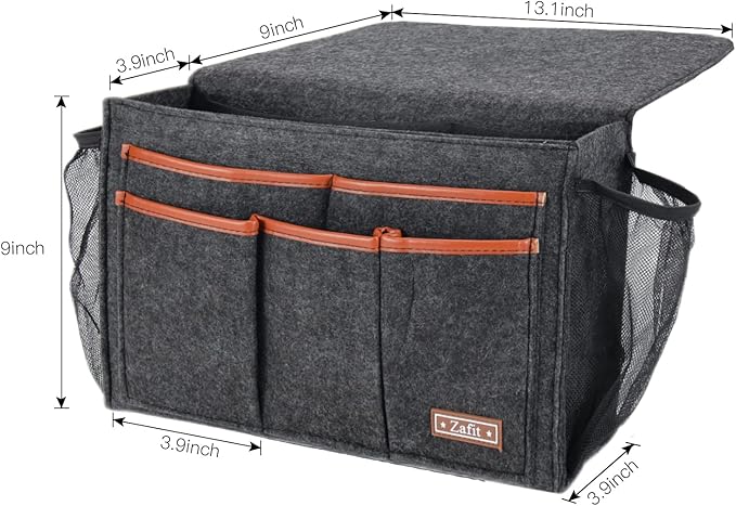 Zafit Bedside Caddy, Large Size Bedside Storage Organizer Bedside Organizer Caddy for Magazine Remotes Phone (13.4'' x 18.1'' Plus Size, Dark Grey)