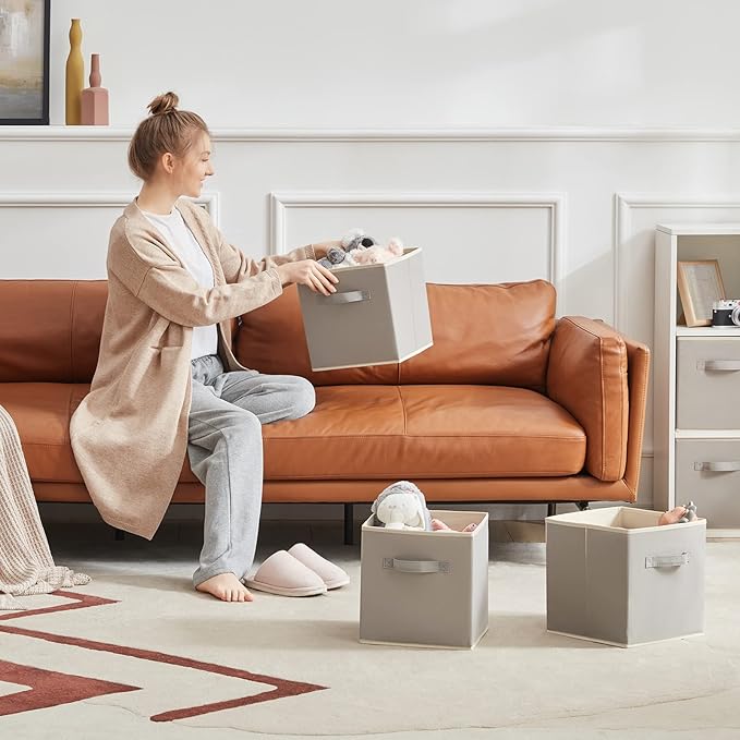 Lifewit Storage Cubes, Foldable Decorative Fabric Storage Baskets for Organizing Home Organizers with Handles for Shelves, Closet, 11 Inch Bins, 18L Light Gray, 6 Packs