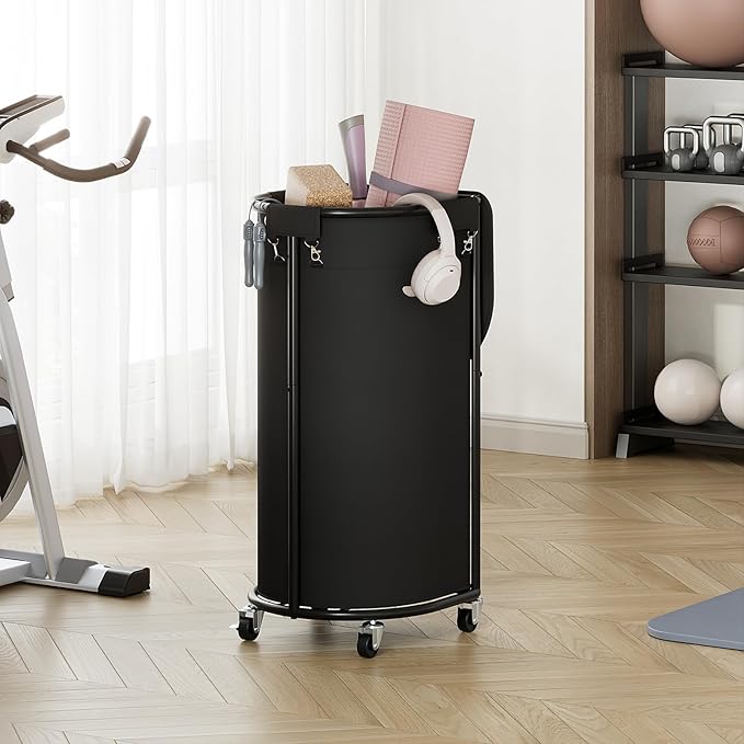 Chrislley Laundry Hamper with Wheels and Lid, 100L Rolling Laundry Basket, Half Round Laundry Cart with Removable Bag and Iron Frame, Dirty Clothes Hamper Organizer for Home, Dorm, Hotel, Black