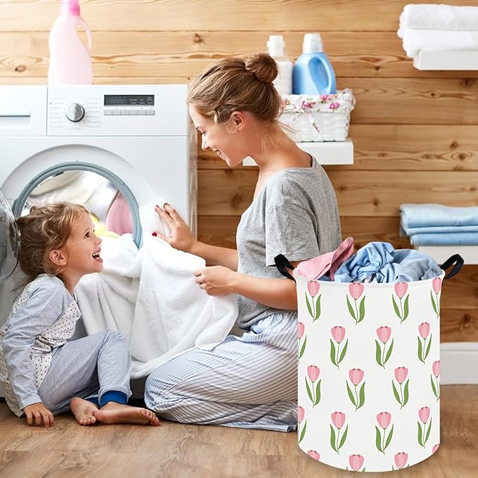 Tulip hamper,Girls Nursery Hamper,Waterproof foldable baby laundry basket,kids laundry Basket,Kids Toy Storage Organizer,Baby girl room decor,Gift Basket (Tulip)