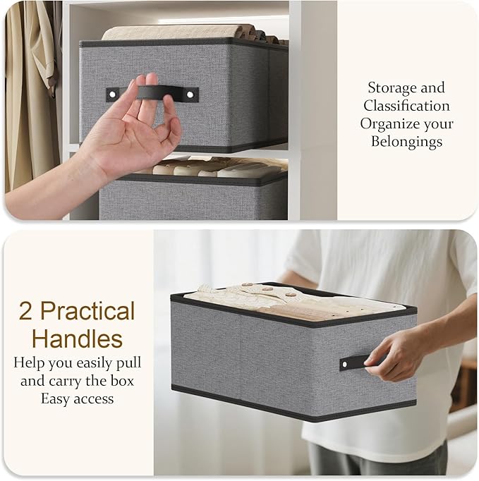 Clothing Storage Bins, 16.1 × 9.8 × 6.5 Inch Storage Cubes with Handles, Foldable Closet Organizers, Gray, Large, 6-Pack