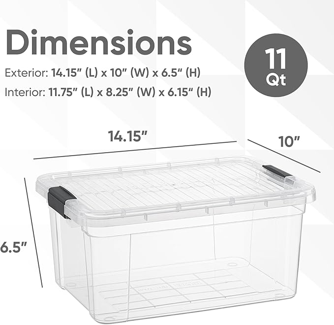 Superio Clear Plastic Storage Bin with Lid,Non-Toxic, BPA Free, Odor Free, Organizer Storage Box, Stackable Plastic Tote for Home, Garage, School, and Office (11 Quart, 3 Pack)