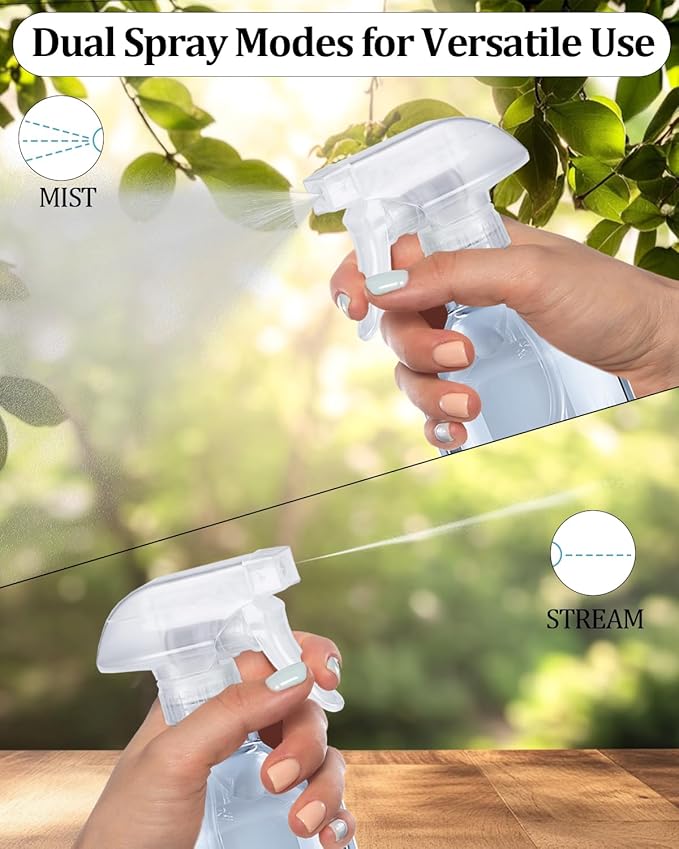 2 Pack 360° Spray Bottles, 10 oz Plastic Small Containers with Adjustable Spray Nozzles, Spray Bottles for Hair, Cleaning Solutions, BBQ and Plants Amber