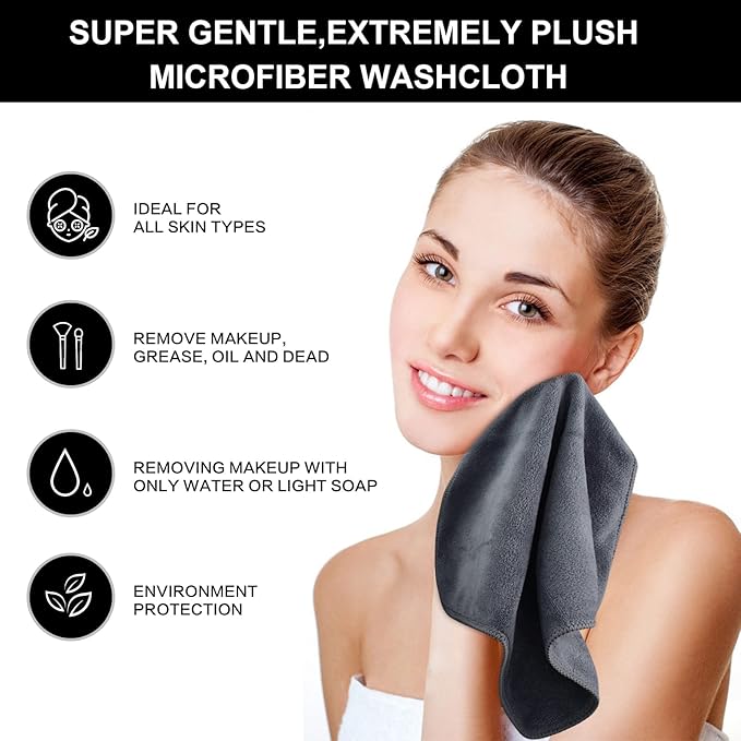 SINLAND Microfiber Facial Cloths Fast Drying Washcloth 12inch x 12inch (6pack, Blue+Navy Blue+Grey)