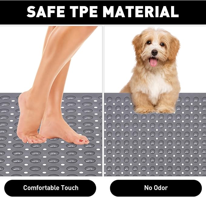 Mofonky Shower Mat Non Slip: 47.2 x 31.5 Inch Extra Large TPE Shower Mats for Inside Shower - Anti Slip Shower Stall Matt with Drain Hole and Suction Cups for Elderly
