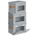 Small Fabric Storage bins - Collapsible Storage Bins with Open Window, 3 Pack Closet Baskets for Shelves, Stackable Decorative Boxes for Home, Dorm, Grey, 13.7"x 9.8" x 9.8"