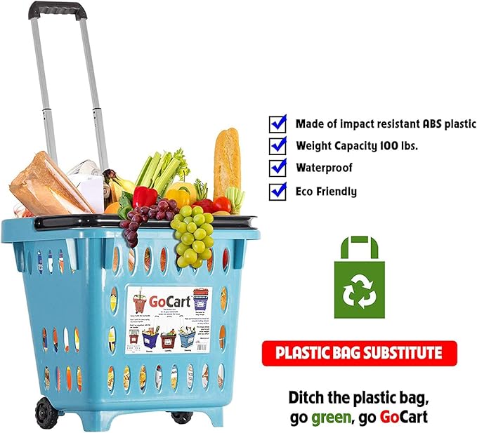 dbest products GoCart,Teal Grocery Cart Shopping Laundry Basket on Wheels