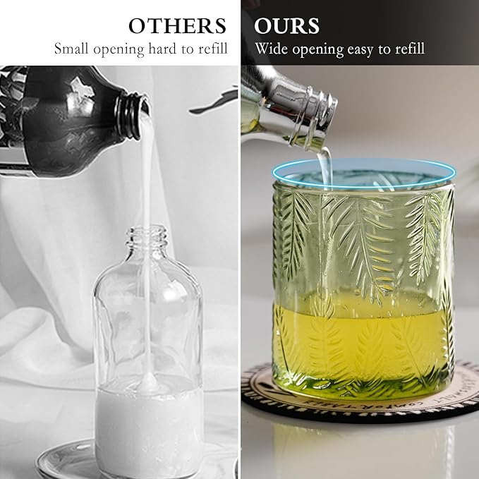 Glass Foaming Dispenser - Refillable Lotion or Soap Dispenser for Kitchen & Bathroom, Large Gold Pump (Leaf Pattern - Green)