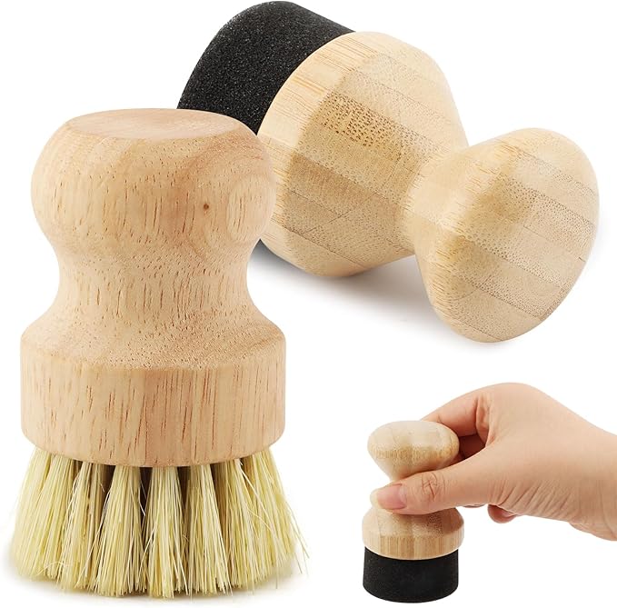 Cutting Board Oil Wax Applicator & Scrub Brush Set, Bamboo Sisal Fiber and Sponge for Wooden Utensils, Worktops, and Food-Safe Mineral Oil Maintenance