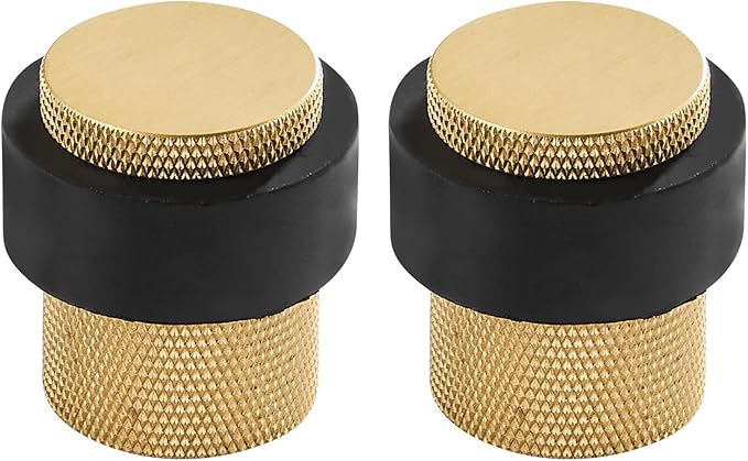 Solid Brass Door Stopper Heavy Duty Cylindrical Floor Mount Door Stop with Rubber, Wall Protector Mounted Doorstop Protect Door Knobs, 1-3/5" Height, 2 Pack, Brushed Brass