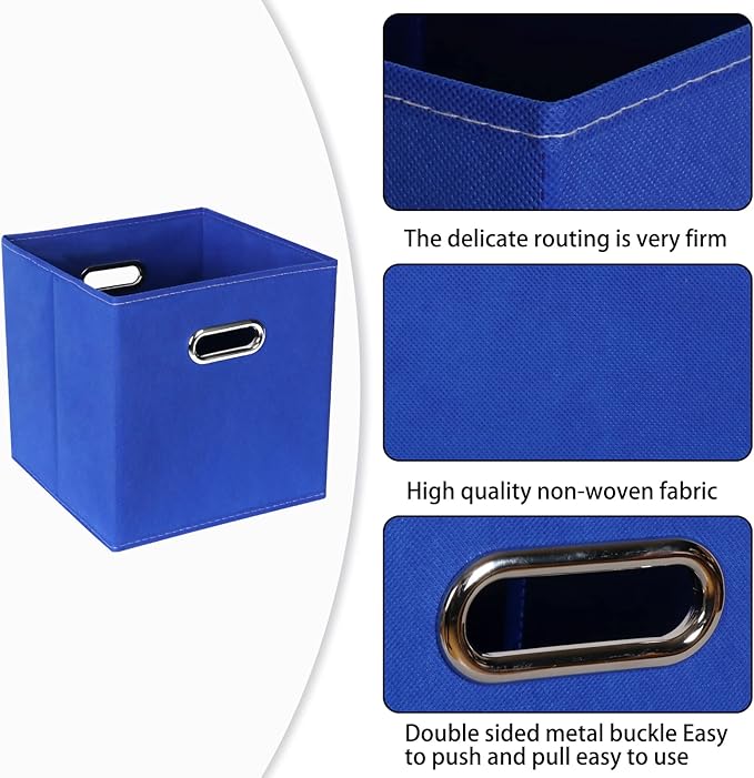 Fabric Cloth Storage Bins,Fabric Cube Bins Organizer with Dual Handles Foldable Cube Storage Baskets for Home Bedroom Storage,Set of 3,(Dark Blue)