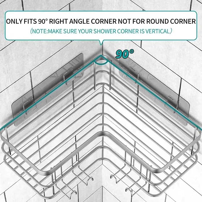 Yazoni Corner Shower Caddy, Adhesive Shower Shelves No Drilling [2-Pack], Rustproof Stainless Steel Bathroom Shower Organizer with 8 Hooks