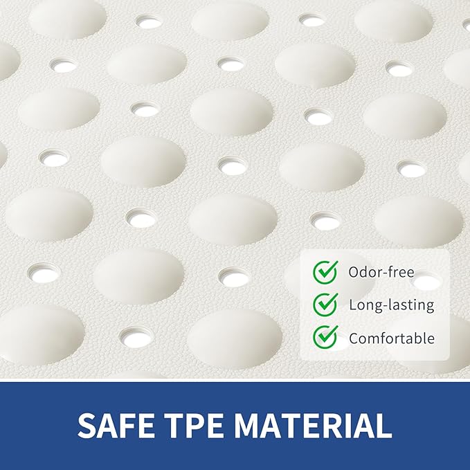 OTHWAY Large Shower Mat 34"x 23", TPE Non Slip Shower Mat for Walk in Shower Stall, Inside Shower Mats with Drain Holes Suction Cups, Anti-Slip for Elderly Kids (White)