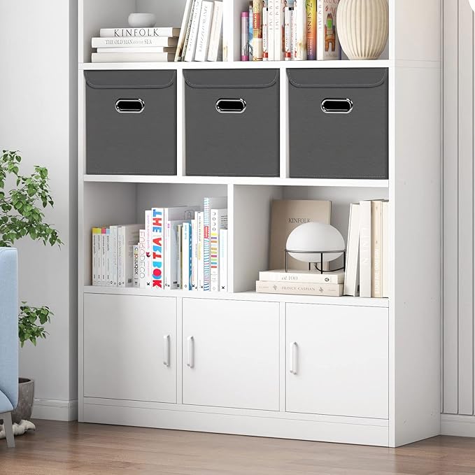 Closet Organizers Fabric Storage Bins With Lids Collapsible Cube Storage Organizer Basket With Handles,Storage Boxes for Clothes Storage,Office,Laundry,Shelves,6 Pack,（Grey