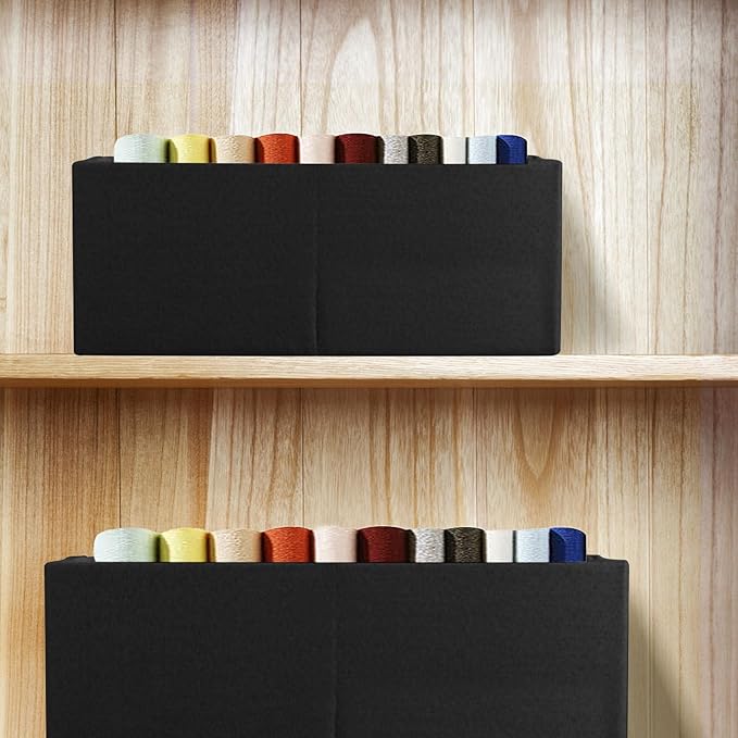 Fabric Storage Bin Box Foldable Cotton Linen Storage Basket with Wooden Handles Rectangular Cube Decorative Home Laundry Organizer Clothes Blanket Container – Black, Large