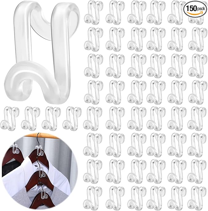 Unittype 150 Pcs Space Saving Hanger Hooks, Clothes Hanger Connector Hooks, Heavy Duty Space Saver Extender Clips for Closet Organizers (Clear)