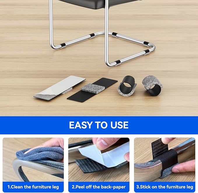 Sled Base Chair Floor Protectors Sled Base Chair Glides Wrap Around Floor Savers，Chair Leg Protectors Furniture Pads, Protect Wood&Tile Floors Anti-Scratch Reduce Noise (24pcs, Grey Felt Pads)