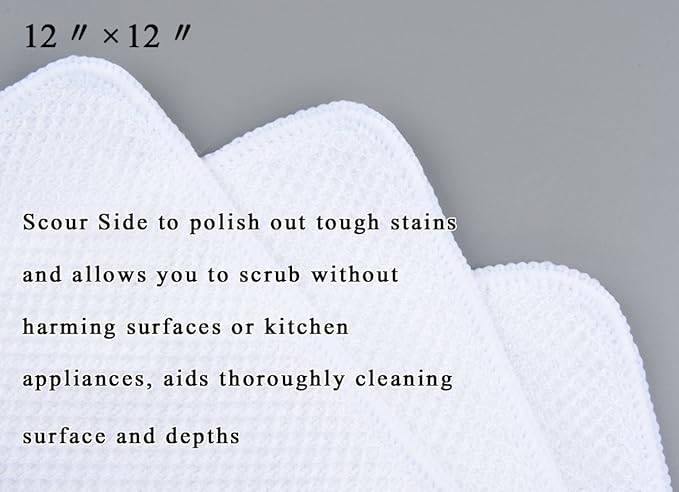 KinHwa Kitchen Washcloths for Dishes Absorbent Microfiber Dish Cloths Quick Dry Dish Rags with Poly Scour Scrub Side Ideal for Kitchen Cleaning (White, 12inchx12inch 9 Pack)