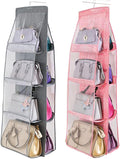 AARAINBOW 2 Packs Hanging Handbag Purse Organizer for Closet, Womens Purse Storage Organizers, Hand Bag Organizer Holder 8 Pockets Space Saving, 46 L x 13.8W (C-Gray Pink)