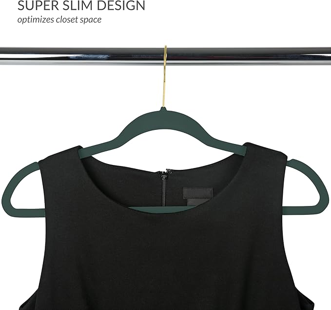 Simplify Slim Velvet Gold Hook Clothes Hangers 75 Pack | Non-Slip | Shirts | Suit | Pants | Dresses | Garments | Closet Storage & Organization | Durable | Emerald