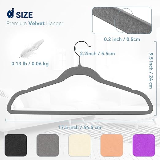 Premium Velvet Hangers 60 Pack, Non Slip Clothes Felt Hanger Heavy Duty for Coat, Premium Slim Space Saving Suit Hangers for Closet Organizer, 360° Rotating Silver Hook