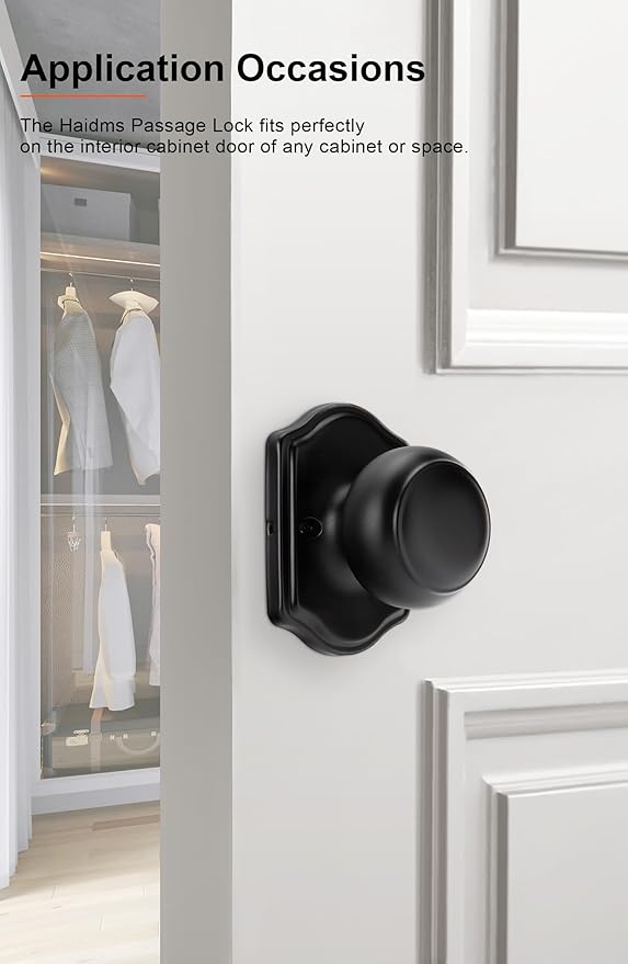 Haidms Black Dummy Door Knobs Interior, Dummy Interior Door knobs, Matte Black Indoor Dummy Doorknobs for Closet or Hall (12 Pack)