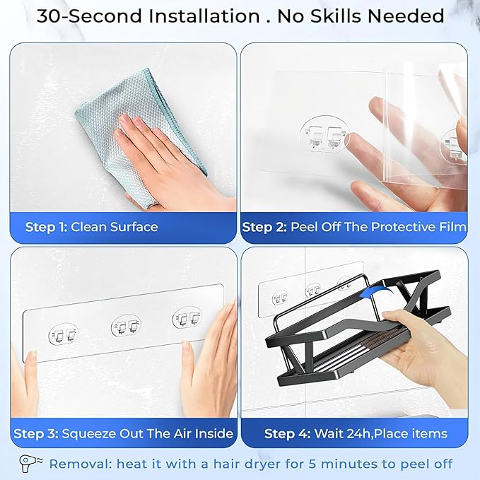 EJGIEGSO Shower Caddy Adhesive Replacement Hooks, Strong Waterproof Strips, No Drilling for Bathroom Shelves, Kitchen Racks, and Soap Holders (Transparent-14 Pack)
