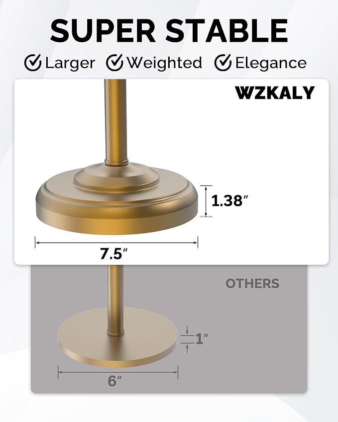 WZKALY Toilet Paper Holder Stand, Brushed Brass Toilet Paper Holder Free Standing, Post Pivoting Design & Stable Weighted Base SUS304 Stainless Steel for Bathroom(Mega Roll)