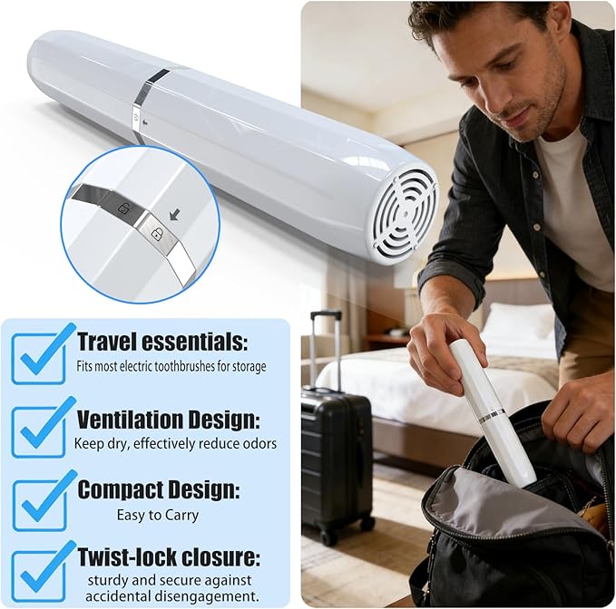 SIEANE Electric Toothbrush Travel Case, Universal Fit for Most Electric Toothbrushes, Ventilation Design, Portable Holder Cover for Men and Women, Travel Essentials for Business Trip & Vacation(White)