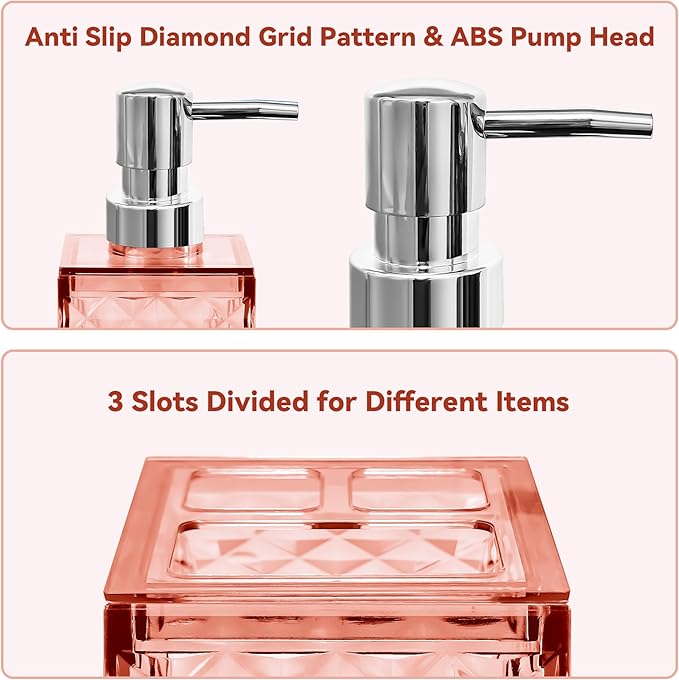 2PCS Light Pink Bathroom Accessories. Contain Soap Dispenser and Toothbrush Holder Set. Boho Bathroom Set for Blue Bathroom Décor