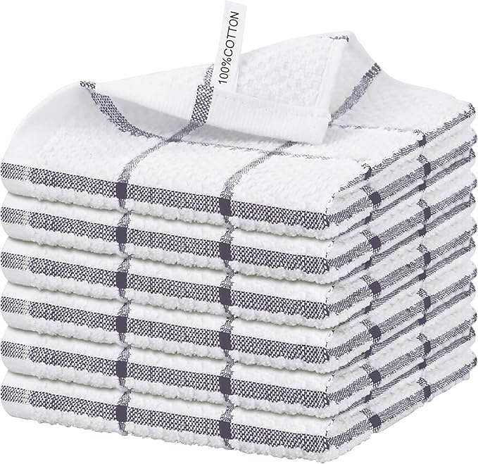Nialnant 6 Pack Kitchen Dish Cloths, 100% Cotton Dish Towels for Kitchen, Quick Drying Dish Rags for Washing Dishes, Absorbent Cleaning Rags-12x12 Inches,Purple Plaid