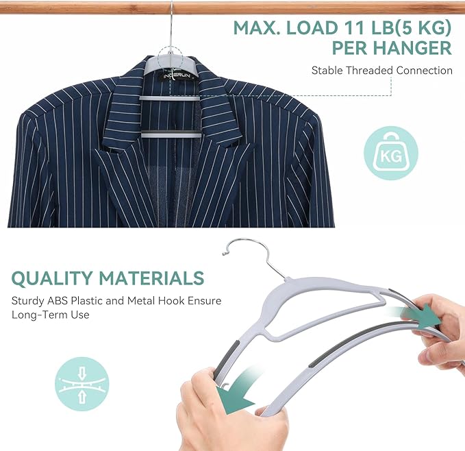 NCXTKJ Heavy Duty Hangers 30 Pack, Plastic Clothes Hangers Non-Slip, 0.2'' Slim, 360° Swivel Hook, 16.5 Inches Wide, Thin Space Saving Hangers for Suit, Shirt & Pants, Light and Dark Gray