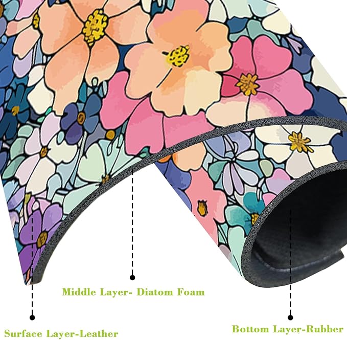 Sink Faucet Absorbing Mat Cute Flowers Sink Splash Guard Drying Mat for Kitchen Bathroom Faucet Sinkmat 23.5"X5.5"