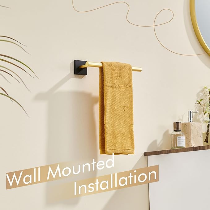 KOKOSIRI Bathroom Towel Bar Hand Towel Holders Wall Mount Toilet Kitchen Cabinet Paper Holder Stainless Steel Bath Hardware Black with Gold, B3008GDK