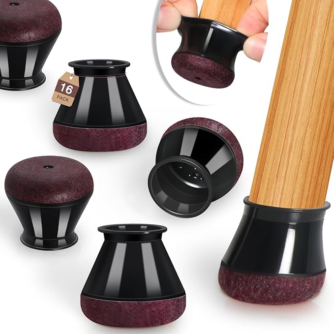 Chair Leg Floor Protectors Chair Leg Protectors for Hardwood Floors Felt Silicone Caps Strengthen Bottom Protection Anti-Scratch Reduce Noise 16 Pack Black Round Medium Fit 3/4" to 1-3/16" (19-30mm)